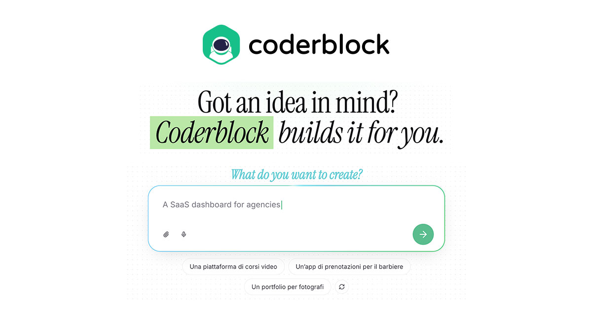 Coderblock - AI app builder for full-stack web applications, no code required.